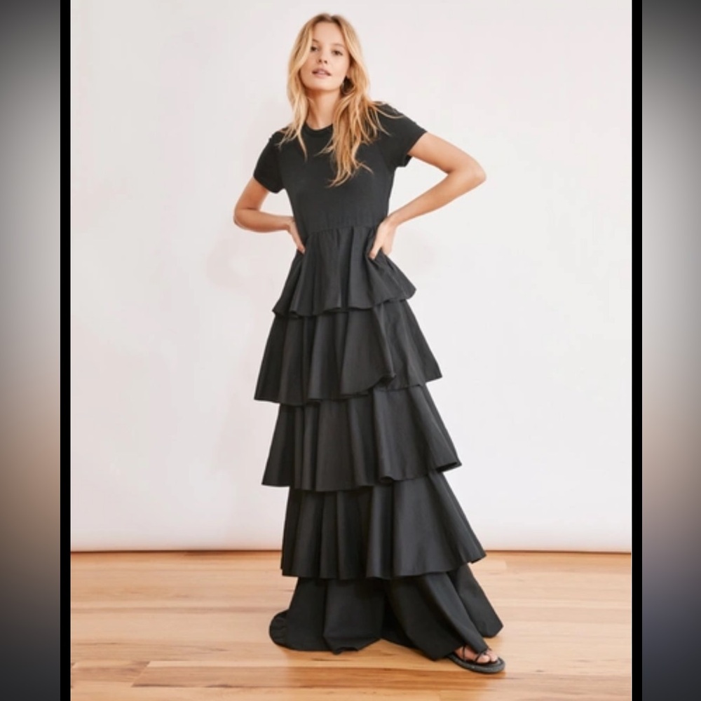 Tiered Black Maxi Dress - Women